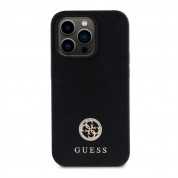 Guess PU 4G Strass Metal Logo Leather Hard Case - дизайнерски кожен кейс за iPhone 15 Pro (черен) 3