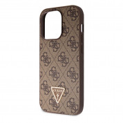 Guess PU 4G Strass Triangle Metal Logo Case With Crossbody Strap - дизайнерски кожен кейс с връзка за носене през врата за iPhone 15 Pro (кафяв) 8
