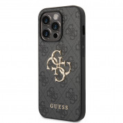 Guess PU 4G Metal Logo Leather Hard Case - дизайнерски кожен кейс за iPhone 15 Pro Max (сив) 4