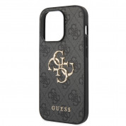 Guess PU 4G Metal Logo Leather Hard Case - дизайнерски кожен кейс за iPhone 15 Pro Max (сив) 5