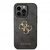 Guess PU 4G Metal Logo Leather Hard Case - дизайнерски кожен кейс за iPhone 15 Pro Max (сив) 2