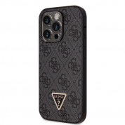 Guess PU 4G Strass Triangle Metal Logo Case With Crossbody Strap - силиконов (TPU) калъф с връзка за носене през врата за iPhone 15 Pro Max (черен) 2