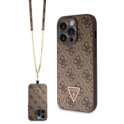 Guess PU 4G Strass Triangle Metal Logo Case With Crossbody Strap for iPhone 15 Pro Max (brown)