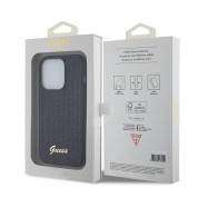 Guess Sequin Script Logo Case - дизайнерски силиконов кейс за iPhone 15 Pro Max (черен) 5