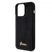 Guess Sequin Script Logo Case - дизайнерски силиконов кейс за iPhone 15 Pro Max (черен) 3