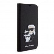 Karl Lagerfeld PU Saffiano Karl and Choupette NFT Book Case - дизайнерски кожен калъф, тип портфейл за iPhone 15 (черен) 1