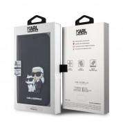 Karl Lagerfeld PU Saffiano Karl and Choupette NFT Book Case - дизайнерски кожен калъф, тип портфейл за iPhone 15 (черен) 6