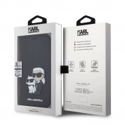 Karl Lagerfeld PU Saffiano Karl and Choupette NFT Book Case - дизайнерски кожен калъф, тип портфейл за iPhone 15 Pro (черен) 5