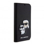 Karl Lagerfeld PU Saffiano Karl and Choupette NFT Book Case - дизайнерски кожен калъф, тип портфейл за iPhone 15 Pro (черен) 4