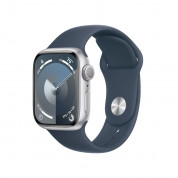 Apple Watch Series 9 GPS, 41mm Silver Aluminium Case with Blue Sport Band S/M - умен часовник от Apple 