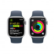 Apple Watch Series 9 GPS, 41mm Silver Aluminium Case with Blue Sport Band S/M - умен часовник от Apple  2