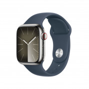 Apple Watch Series 9 Cellular, 41mm Silver Stainless Steel Case with Storm Blue Sport Band S/M - умен часовник от Apple 
