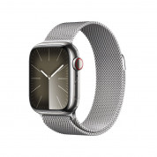 Apple Watch Series 9 Cellular, 41mm Silver Stainless Steel Case with Silver Milanese Loop - умен часовник от Apple 