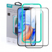 ESR 3D Full Cover Tempered Glass 2 Pack - 2 броя калени стъклени защитни покрития за дисплея на iPhone 15 Pro Max (черен-прозрачен)