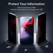 ESR Privacy Full Cover Tempered Glass - калено стъклено защитно покритие с определен ъгъл на виждане за дисплея на iPhone 15 Pro Max (черен-прозрачен) 5