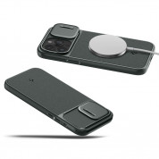 Spigen Optik Armor MagFit MagSafe Case - тънък качествен силиконов (TPU) калъф с капак за камерата с MagSafe за iPhone 15 Pro (зелен) 12