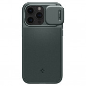 Spigen Optik Armor MagFit MagSafe Case - тънък качествен силиконов (TPU) калъф с капак за камерата с MagSafe за iPhone 15 Pro (зелен) 2