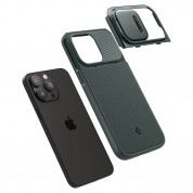 Spigen Optik Armor MagFit MagSafe Case - тънък качествен силиконов (TPU) калъф с капак за камерата с MagSafe за iPhone 15 Pro (зелен) 11