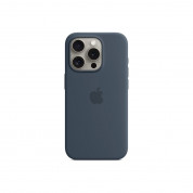 Apple iPhone Silicone Case with MagSafe - оригинален силиконов кейс за iPhone 15 Pro с MagSafe (син)  1
