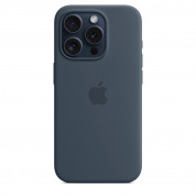 Apple iPhone Silicone Case with MagSafe - оригинален силиконов кейс за iPhone 15 Pro с MagSafe (син) 
