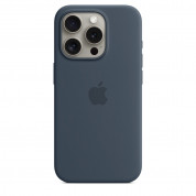 Apple iPhone Silicone Case with MagSafe - оригинален силиконов кейс за iPhone 15 Pro с MagSafe (син)  5