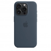 Apple iPhone Silicone Case with MagSafe - оригинален силиконов кейс за iPhone 15 Pro с MagSafe (син)  2