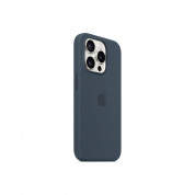 Apple iPhone Silicone Case with MagSafe - оригинален силиконов кейс за iPhone 15 Pro с MagSafe (син)  3