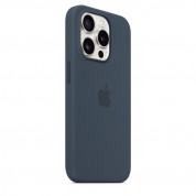 Apple iPhone Silicone Case with MagSafe - оригинален силиконов кейс за iPhone 15 Pro Max с MagSafe (син)  3