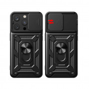 Armor Camshield Hybrid Case With Stand - хибриден удароустойчив кейс с пръстен против изпускане за iPhone 15 Pro Max (черен) 5
