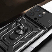 Armor Camshield Hybrid Case With Stand - хибриден удароустойчив кейс с пръстен против изпускане за iPhone 15 Pro Max (черен) 4