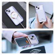 Dux Ducis Skin X Pro Magnetic Wallet Case - удароустойчив хибриден кожен кейс с отделение за карти и MagSafe за iPhone 15 (лилав-прозрачен) 4