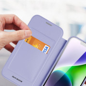 Dux Ducis Skin X Pro Magnetic Wallet Case - удароустойчив хибриден кожен кейс с отделение за карти и MagSafe за iPhone 15 (лилав-прозрачен) 7