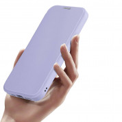 Dux Ducis Skin X Pro Magnetic Wallet Case - удароустойчив хибриден кожен кейс с отделение за карти и MagSafe за iPhone 15 (лилав-прозрачен) 5