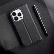Dux Ducis Hivo Genuine Leather Flip Wallet Case - кожен калъф от естествена кожа с поставка и отделение за кр. карти за iPhone 15 Pro Max (черен) 6