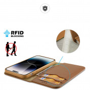 Dux Ducis Hivo Genuine Leather Flip Wallet Case - кожен калъф от естествена кожа с поставка и отделение за кр. карти за iPhone 15 Pro (кафяв) 2