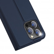 Dux Ducis Skin Pro Case - кожен калъф с поставка и отделение за кр. карти за iPhone 15 Pro (тъмнисин) 2