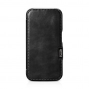 iCarer Leather Oil Wax MagSafe Folio Case - кожен калъф (естествена кожа), тип портфейл с MagSafe за iPhone 15 Pro (черен)