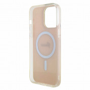 Guess IML Iridescent Script MagSafe Case - дизайнерски силиконов кейс с MagSafe за iPhone 15 Pro (розов) 5