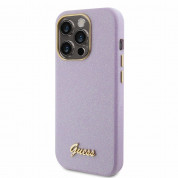 Guess PU Glitter Full Wrapped Leather Hard Case - дизайнерски кожен кейс за iPhone 15 Pro (лилав) 1