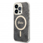 Guess IML 4G MagSafe Case - дизайнерски силиконов кейс с MagSafe за iPhone 15 Pro (черен)