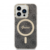 Guess IML 4G MagSafe Case - дизайнерски силиконов кейс с MagSafe за iPhone 15 Pro (черен) 1