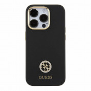Guess Liquid Silicone 4G Strass Metal Logo Case - силиконов (TPU) калъф за iPhone 15 Pro (черен)  2
