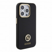 Guess Liquid Silicone 4G Strass Metal Logo Case - силиконов (TPU) калъф за iPhone 15 Pro (черен)  3