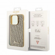 Guess PU Square Mirror Script Logo Leather Hard Case - дизайнерски кожен кейс за iPhone 15 Pro (златист) 5