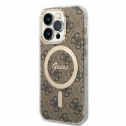 Guess IML 4G MagSafe Case - дизайнерски силиконов кейс с MagSafe за iPhone 15 Pro (кафяв)
