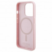 Guess PU G Cube MagSafe Leather Hard Case - дизайнерски кожен кейс с MagSafe за iPhone 15 Pro (розов) 5