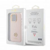 Guess Liquid Silicone 4G Strass Metal Logo Case - силиконов (TPU) калъф за iPhone 15 Pro (розов) 6