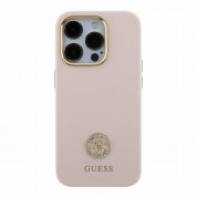 Guess Liquid Silicone 4G Strass Metal Logo Case - силиконов (TPU) калъф за iPhone 15 Pro (розов) 2