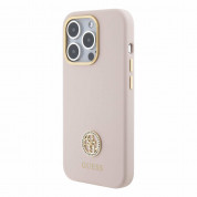 Guess Liquid Silicone 4G Strass Metal Logo Case - силиконов (TPU) калъф за iPhone 15 Pro (розов) 1