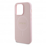 Guess PU Saffiano MagSafe Leather Hard Case - дизайнерски кожен кейс с MagSafe за iPhone 15 Pro Max (розов) 4